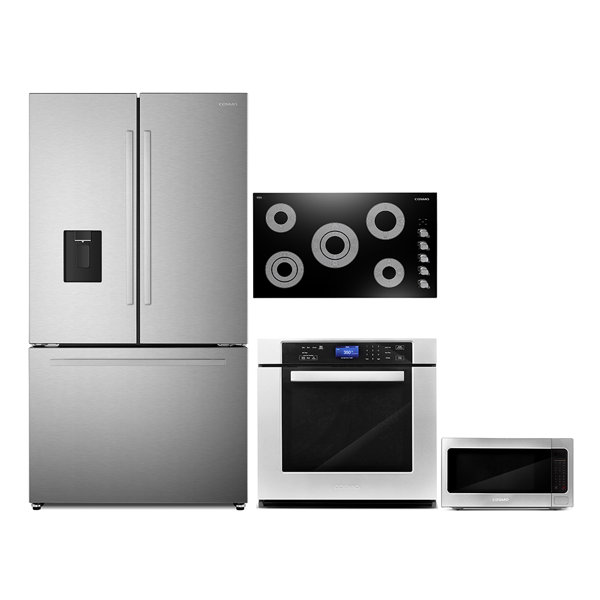 Cosmo 4 Piece Kitchen Appliance Package with French Door Refrigerator